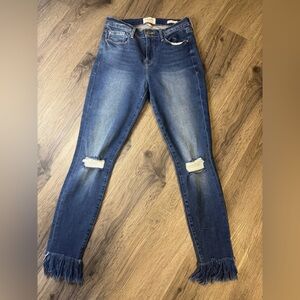 Frame Denim Dark Blue Distressed Skinny Jeans
